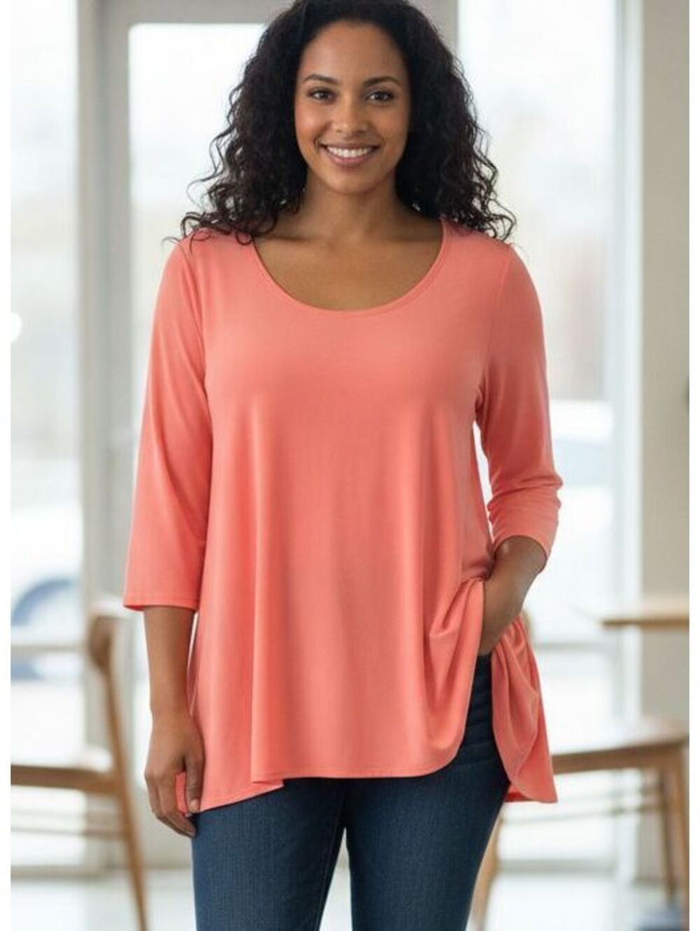 Sympli Coral Swing Top 3/4 Sleeve Flowy Stretch Made in Canada